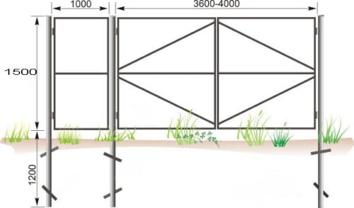Схема сваренных металлических ворот с размерами